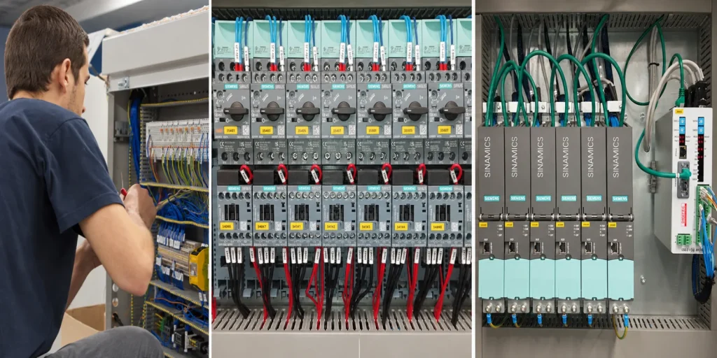 PLC, sürücü ve motor koruma bileşenleri bulunan otomasyon panosu imalatı